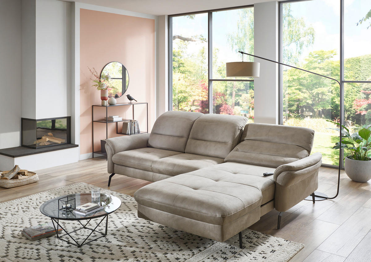 ECKSOFA in Flachgewebe Graubraun  - Graubraun/Schwarz, Konventionell, Textil/Metall (260/181cm) - Beldomo Speed