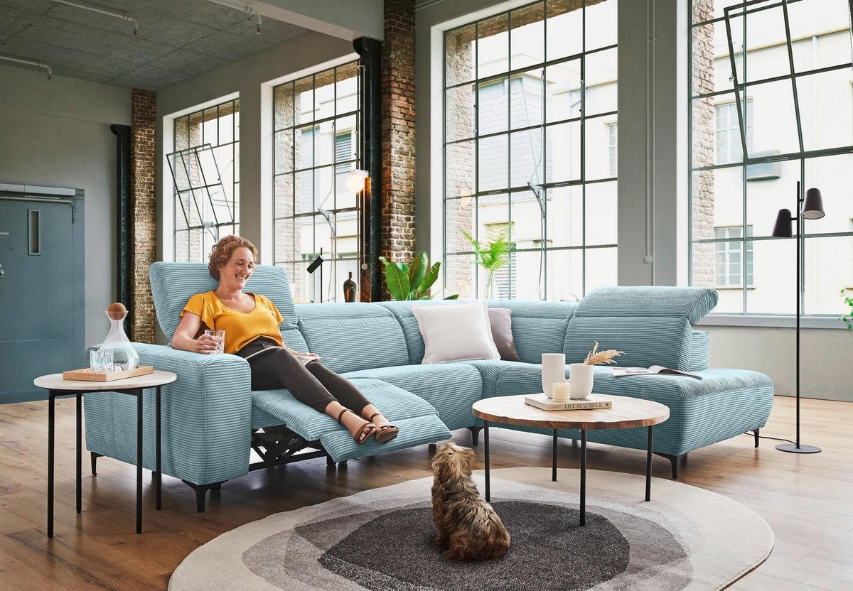 ECKSOFA in Cord Hellblau  - Schwarz/Hellblau, Design, Textil (290/223cm) - Pure Home Lifestyle