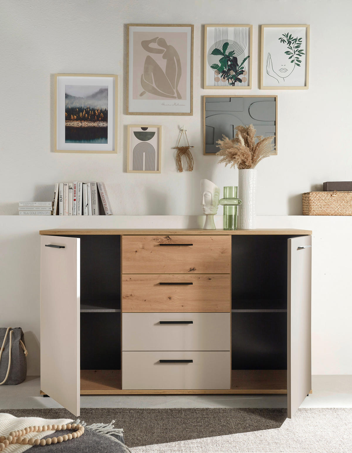 SIDEBOARD  150/92/38 cm 4 Schublade(n)  - Kaschmir/Schwarz, KONVENTIONELL, Holzwerkstoff/Kunststoff (150/92/38cm) - Xora