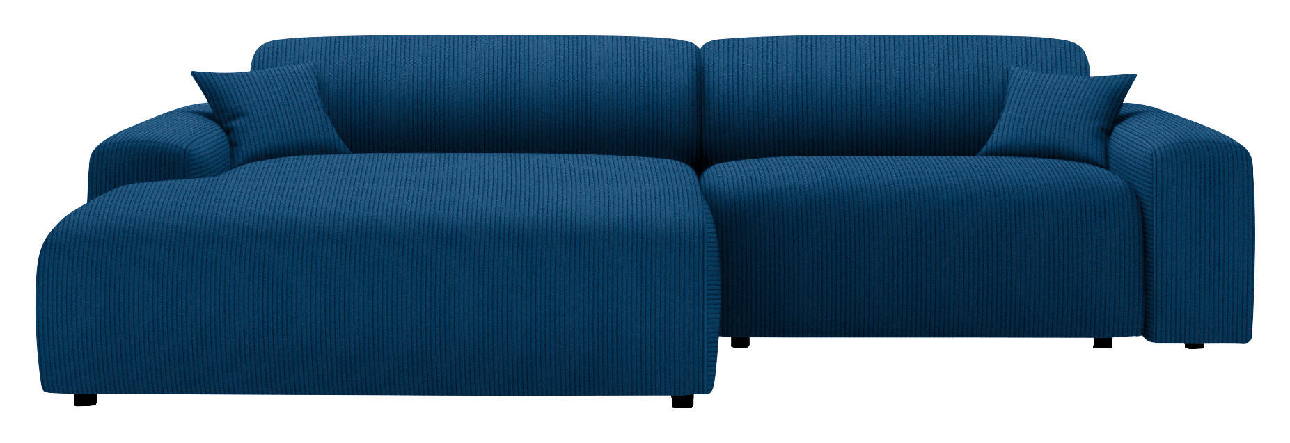 ECKSOFA Blau Velours, Feincord  - Blau/Schwarz, Design, Kunststoff/Textil (178/292cm) - home24