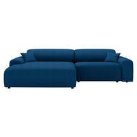 ECKSOFA Blau Velours, Feincord  - Blau/Schwarz, Design, Kunststoff/Textil (178/292cm) - home24