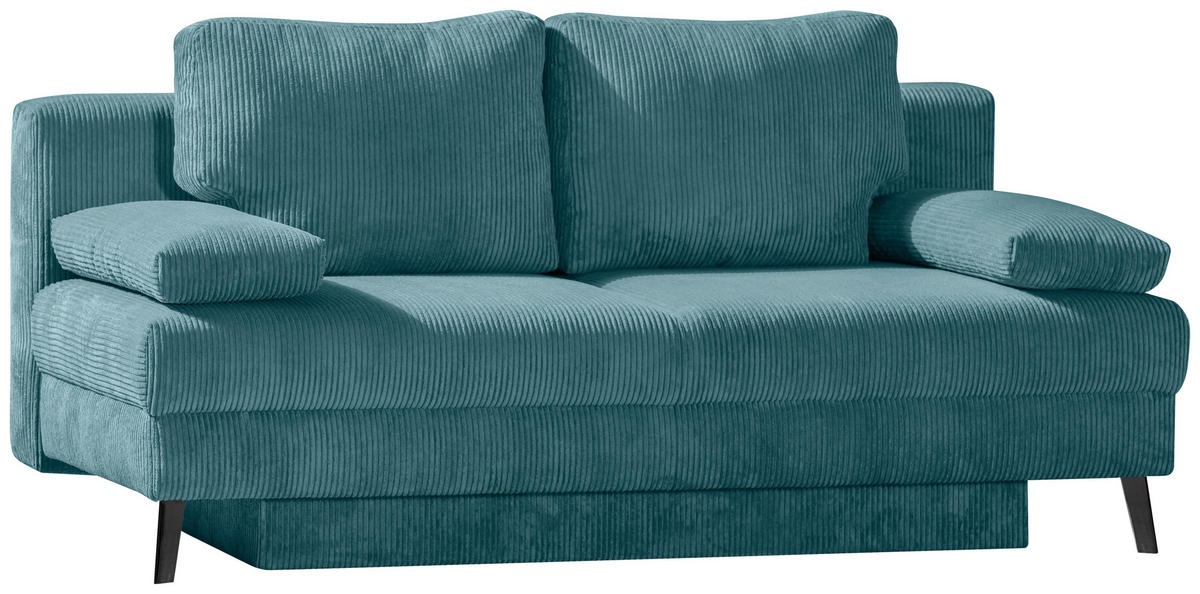 CANAPÉ-LIT in velours côtelé turquoise  - noir/turquoise, Modern, textile/métal (194/91/90cm) - Novel