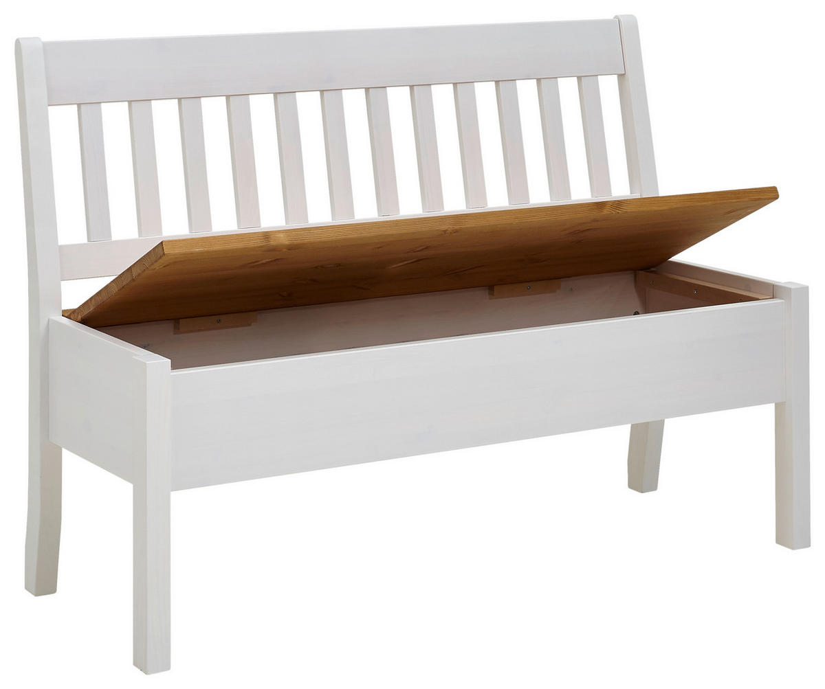 SITZBANK 130/93/58 cm Laugenfarbig, Weiß Kiefer massiv  - Laugenfarbig/Weiß, ROMANTIK / LANDHAUS, Holz (130/93/58cm) - Boxxx