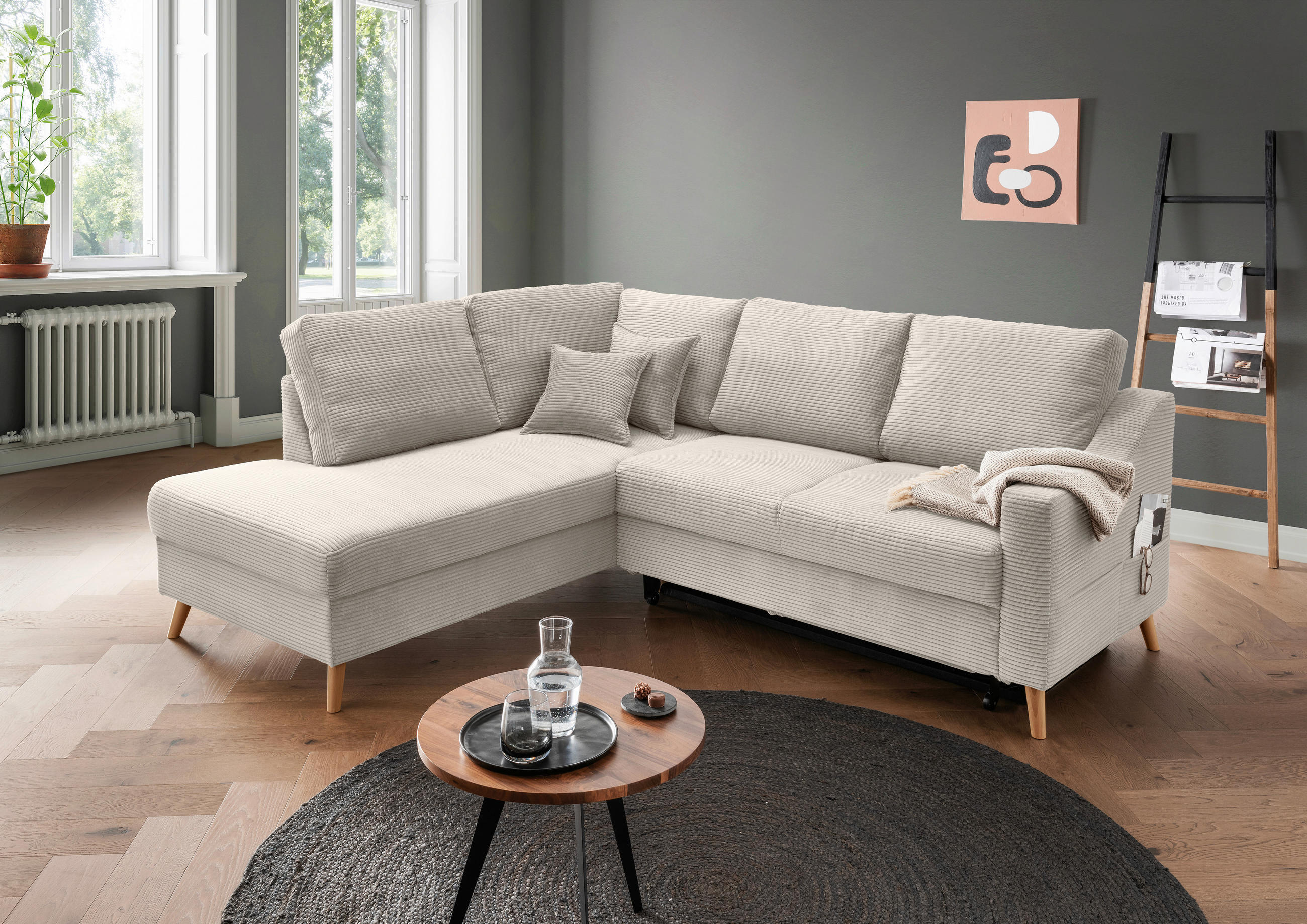 ECKSOFA in Cord Beige - Beige/Naturfarben, Modern, Holz/Textil (200/230cm) - Livetastic