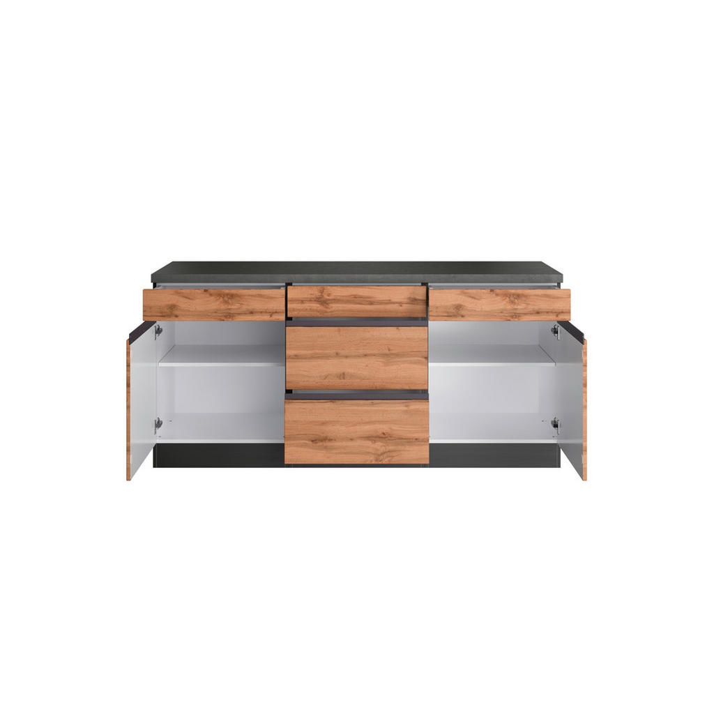 Thumbnail - Held Küchenunterschrank, Graphit, Eiche Wotan, Holzwerkstoff, 2 Fächer, 5 Schublade(n) Schubladen, 180x86x60 cm, Küchen,...