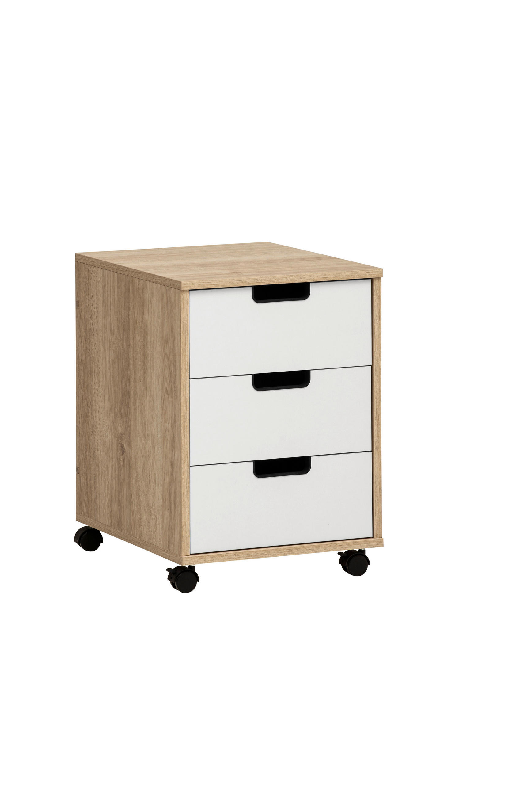ROLLCONTAINER Weiß - Eichefarben/Schwarz, MODERN, Holzwerkstoff/Kunststoff (40,1/57/50cm) - MID.YOU