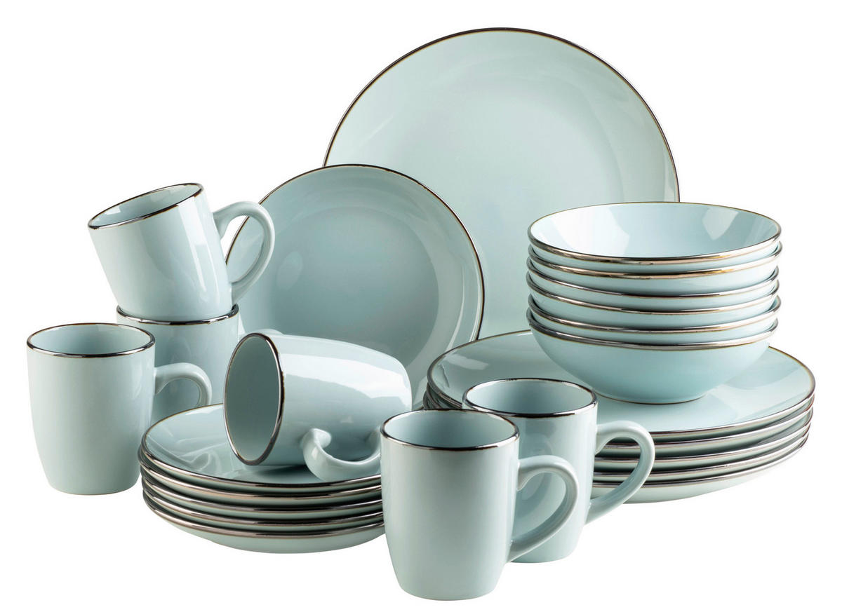 KOMBISERVICE Mintgrün Metallic Rim 24-teilig 6 Personen  - Mintgrün, Basics, Keramik - Mäser