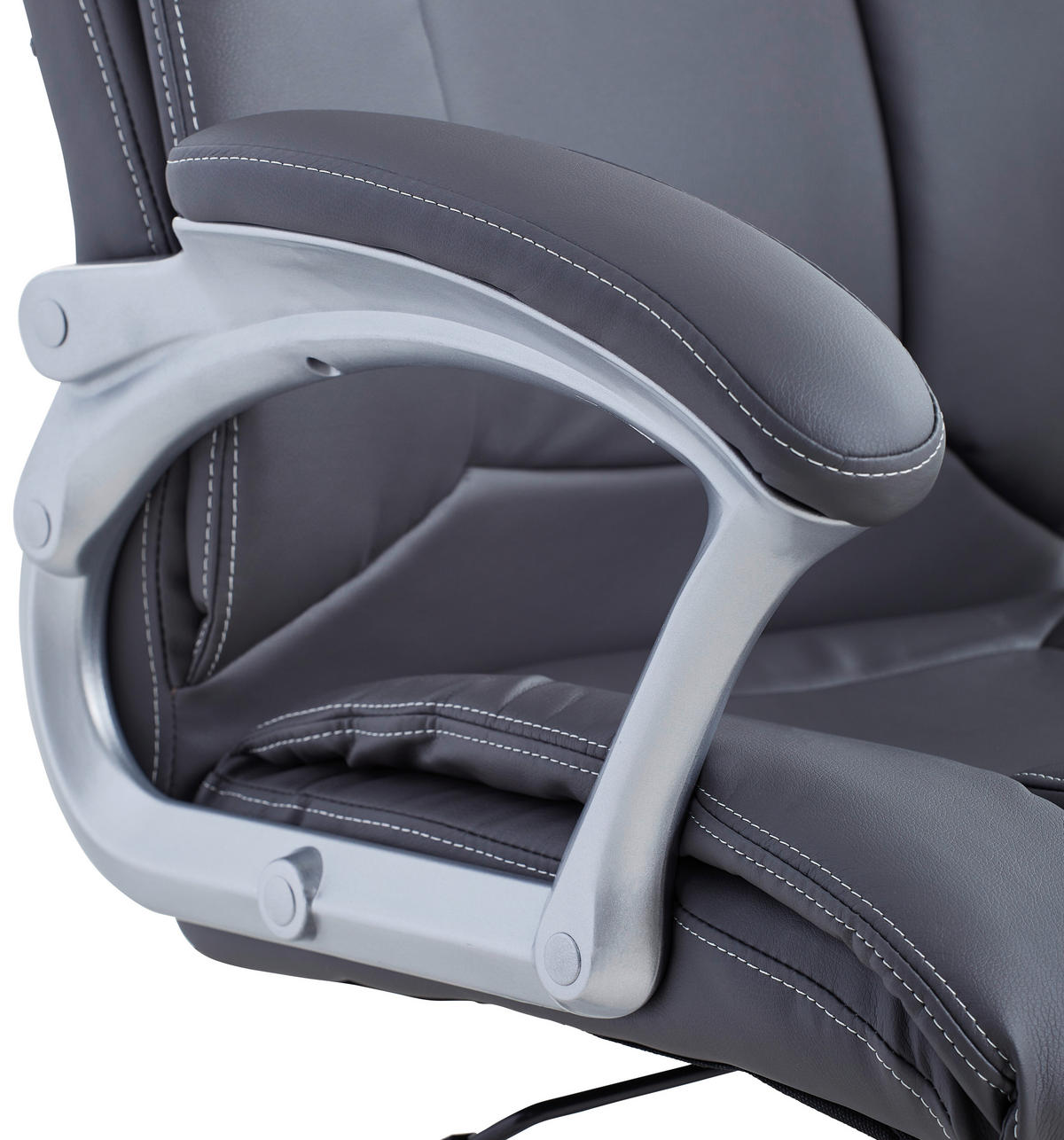 CHEFSESSEL Lederlook Grau, Silberfarben  - Silberfarben/Weiß, Design, Kunststoff/Textil (65/109-119/65cm) - Carryhome