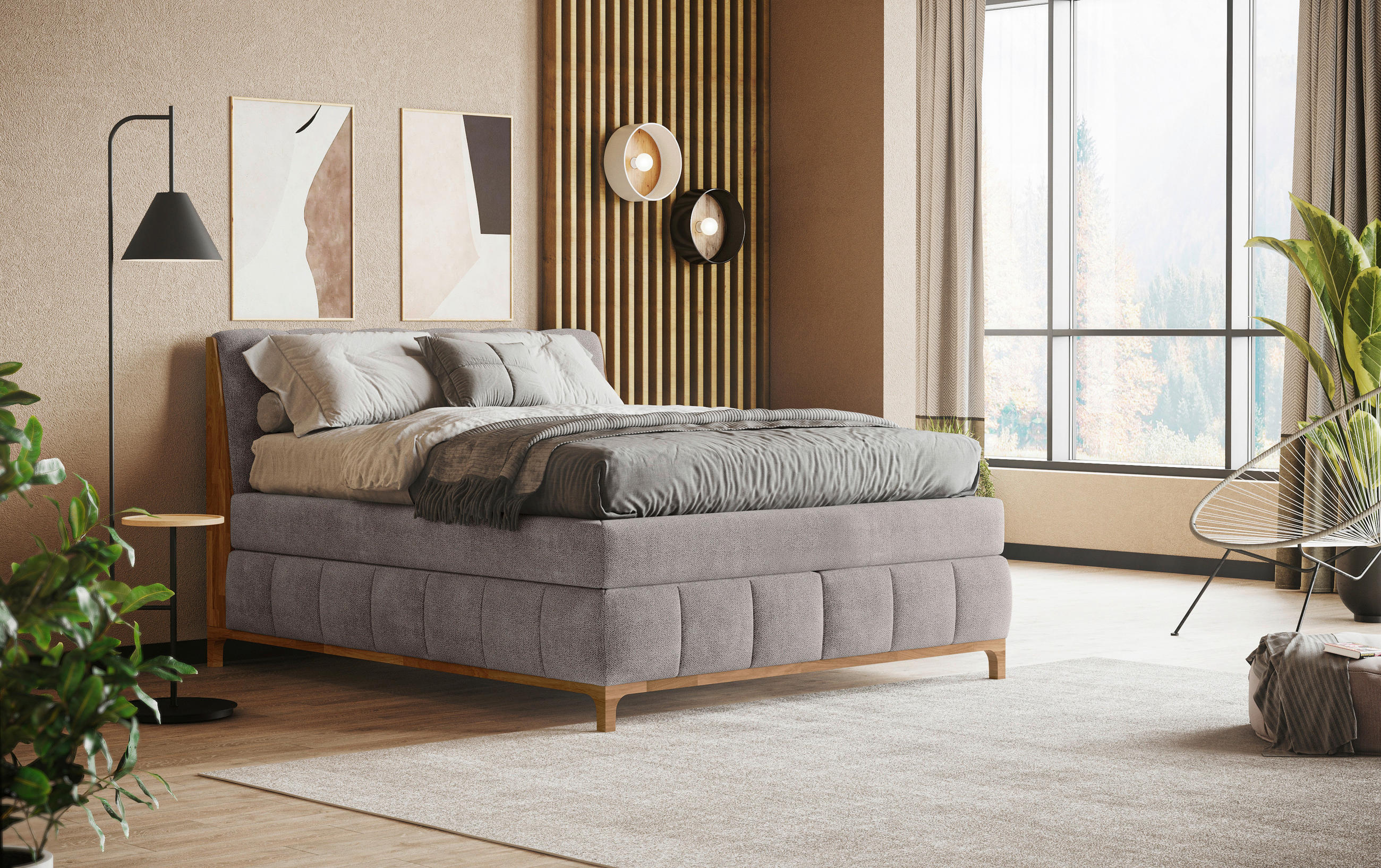 BOXSPRING-ÁGY 160/200 cm  taupe  - tölgyfa/taupe, Modern, faalapú anyag/textil (160/200cm) - MID.YOU