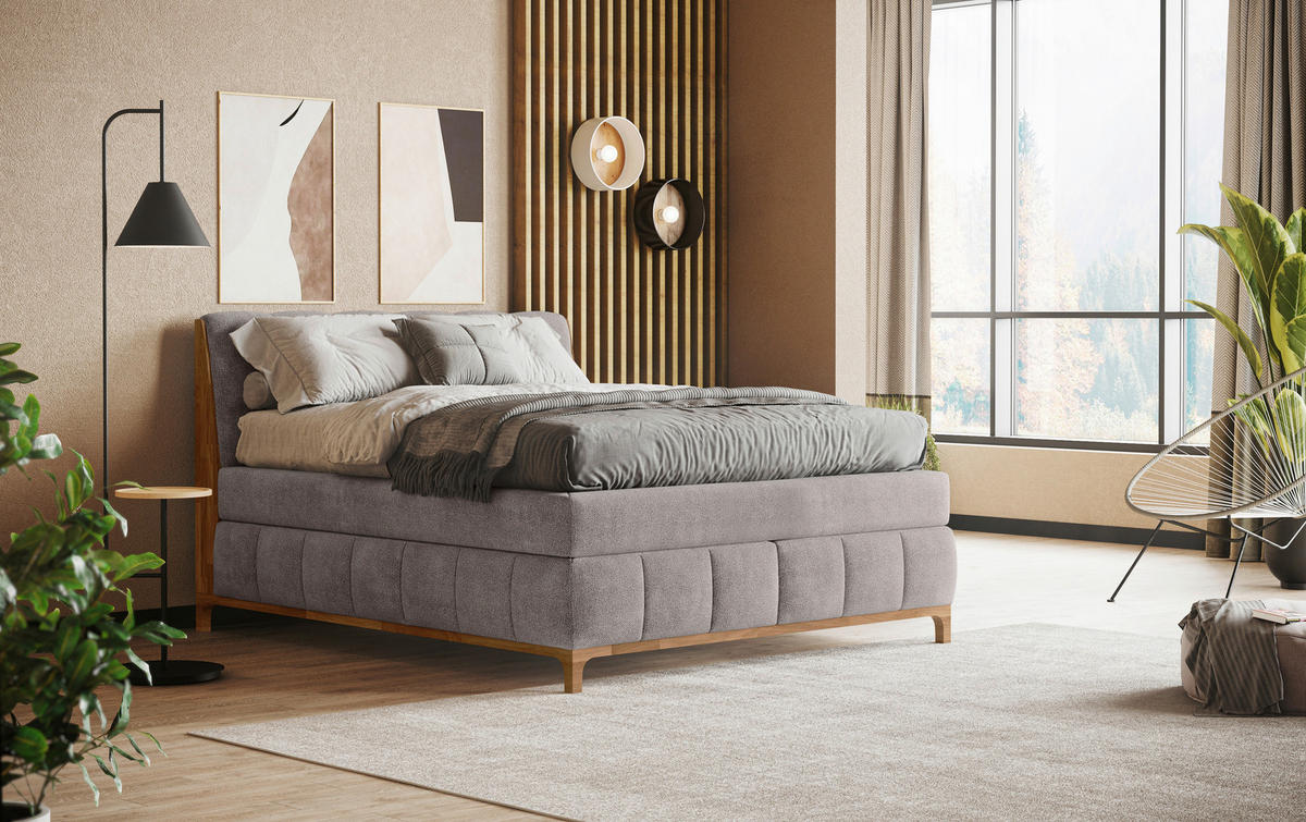 LIT BOXSPRING 160/200 cm  in Taupe  - Taupe/Eichefarben, Modern, Holz/Holzwerkstoff (160/200cm) - MID.YOU