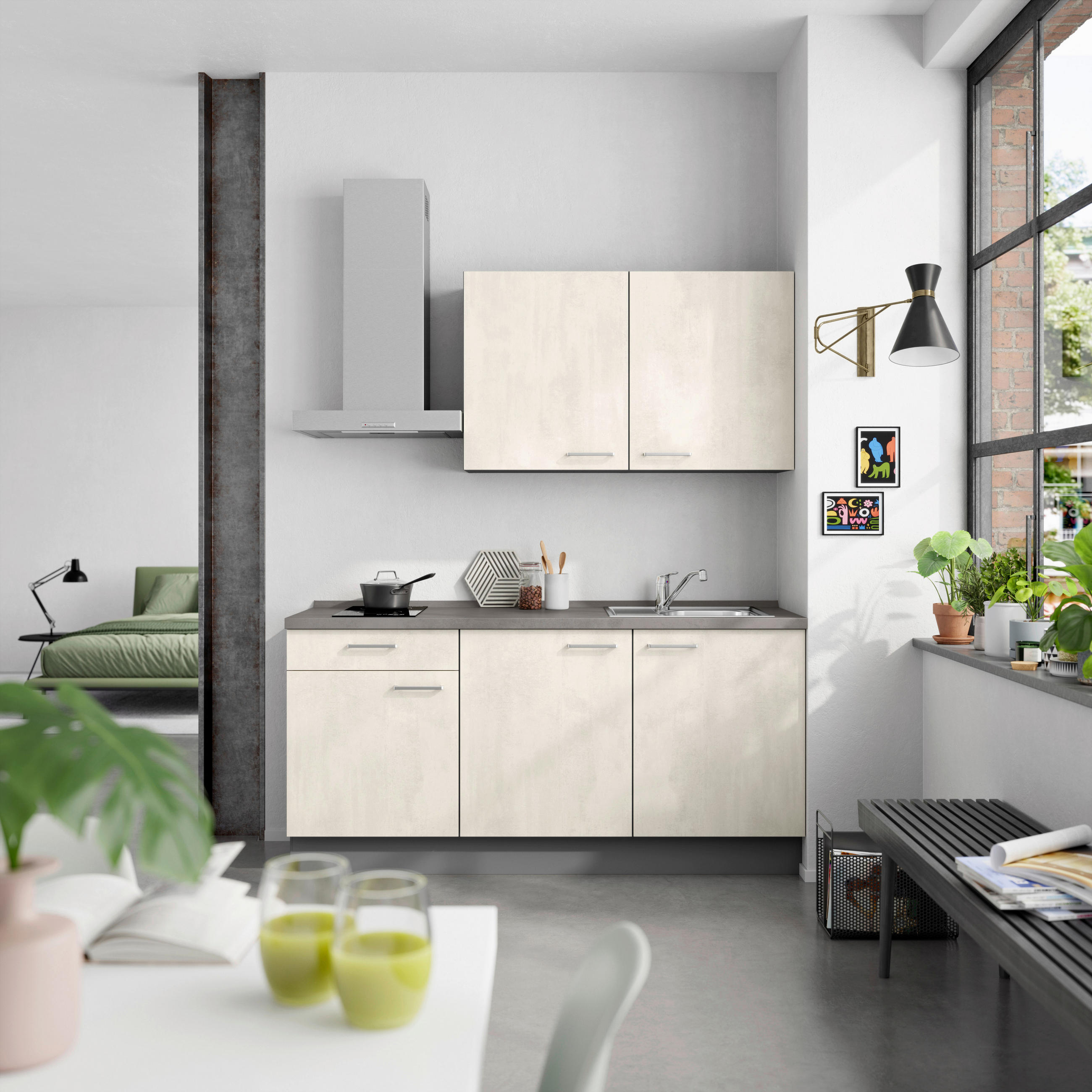 KÜCHENBLOCK Riva 180 cm  in Weiß, Schieferfarben  - Schieferfarben/Edelstahlfarben, MODERN, Holzwerkstoff/Metall (180cm) - Nobilia