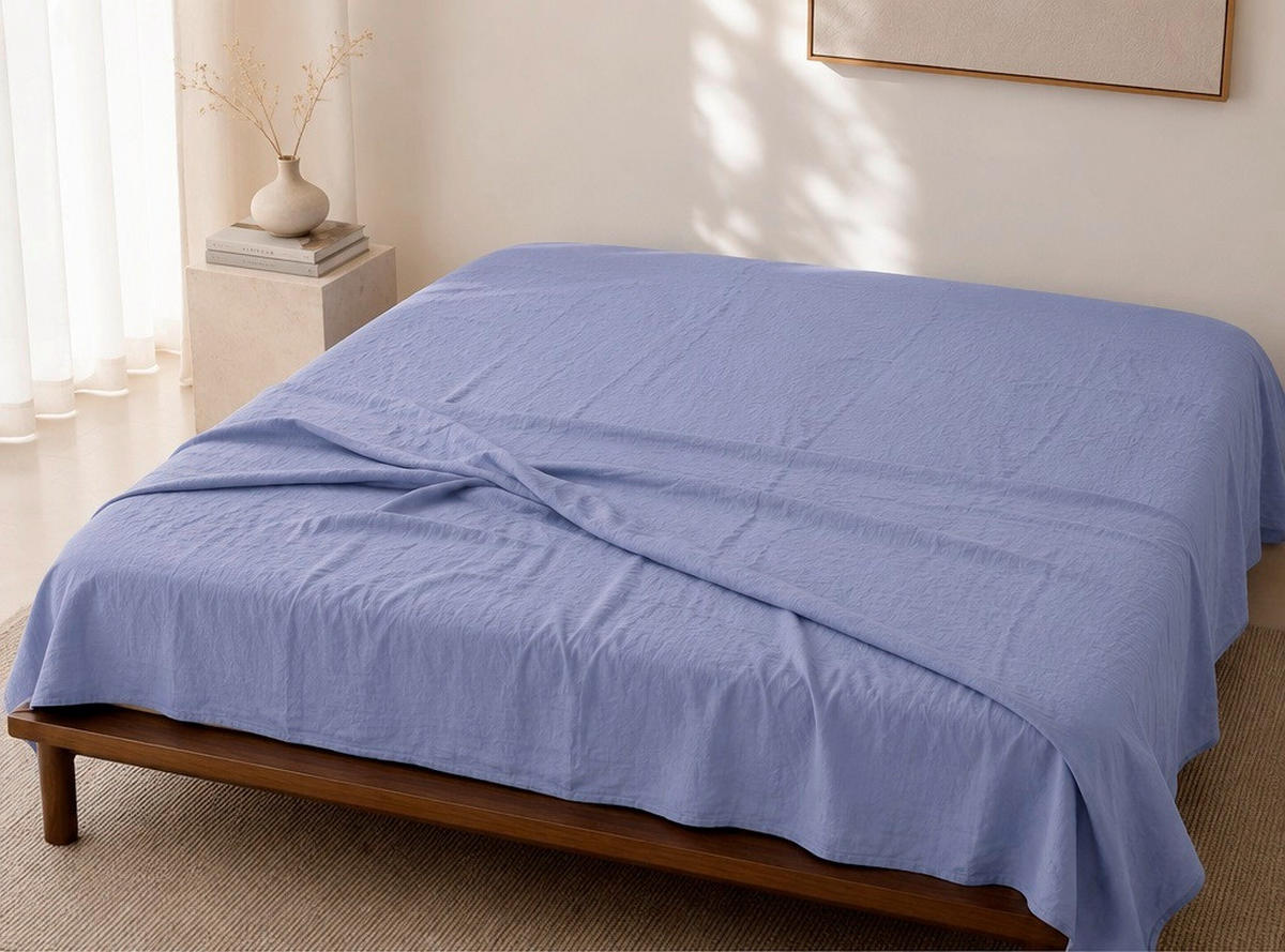 LEINENBETTTUCH 150/250 cm  - Azurblau, Basics, Textil (150/250cm)