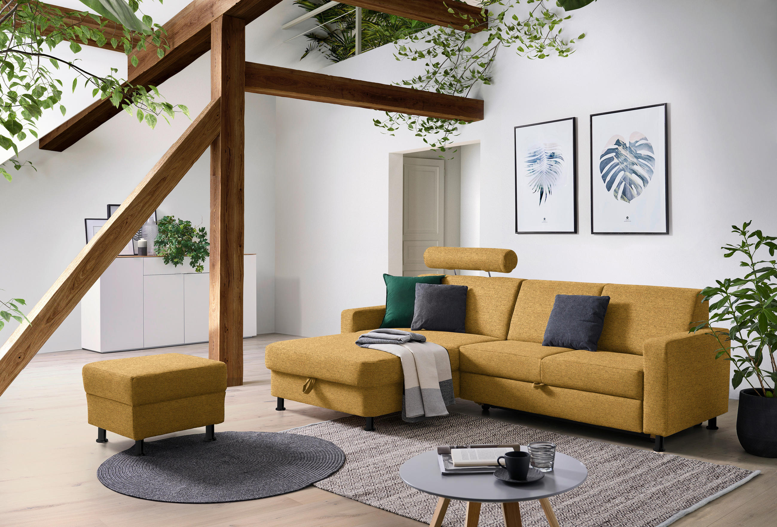 ECKSOFA in Webstoff Honig  - Schwarz/Honig, Design, Kunststoff/Textil (165/257cm) - Xora