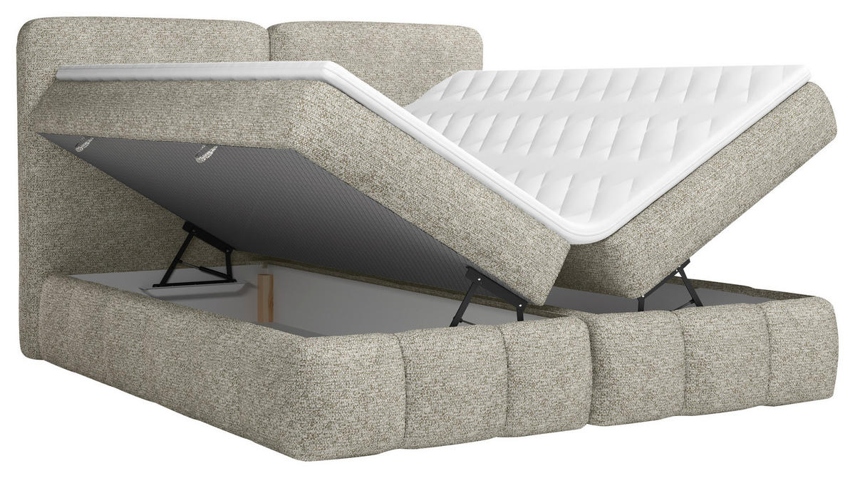 BOXBETT 180/200 cm,  in Beige, Bettkasten, Topper, Matratzen, H3 = fest  - Beige/Schwarz, KONVENTIONELL, Kunststoff/Textil (180/200cm) - Carryhome