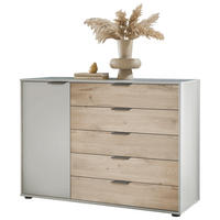 KOMODA, barve hrasta, svetlo siva  - črna/barve hrasta, Konvencionalno, umetna masa/leseni material (120/86/43cm) - Novel