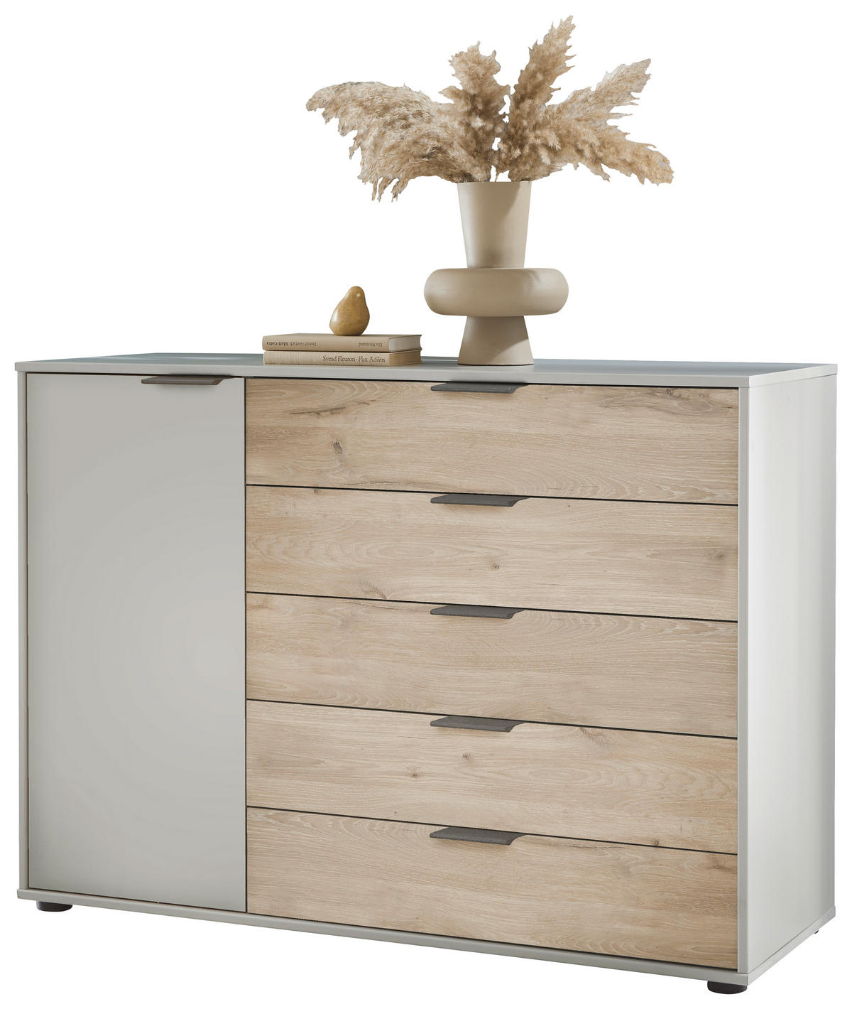 KOMODA, barve hrasta, svetlo siva  - črna/barve hrasta, Konvencionalno, umetna masa/leseni material (120/86/43cm) - Novel