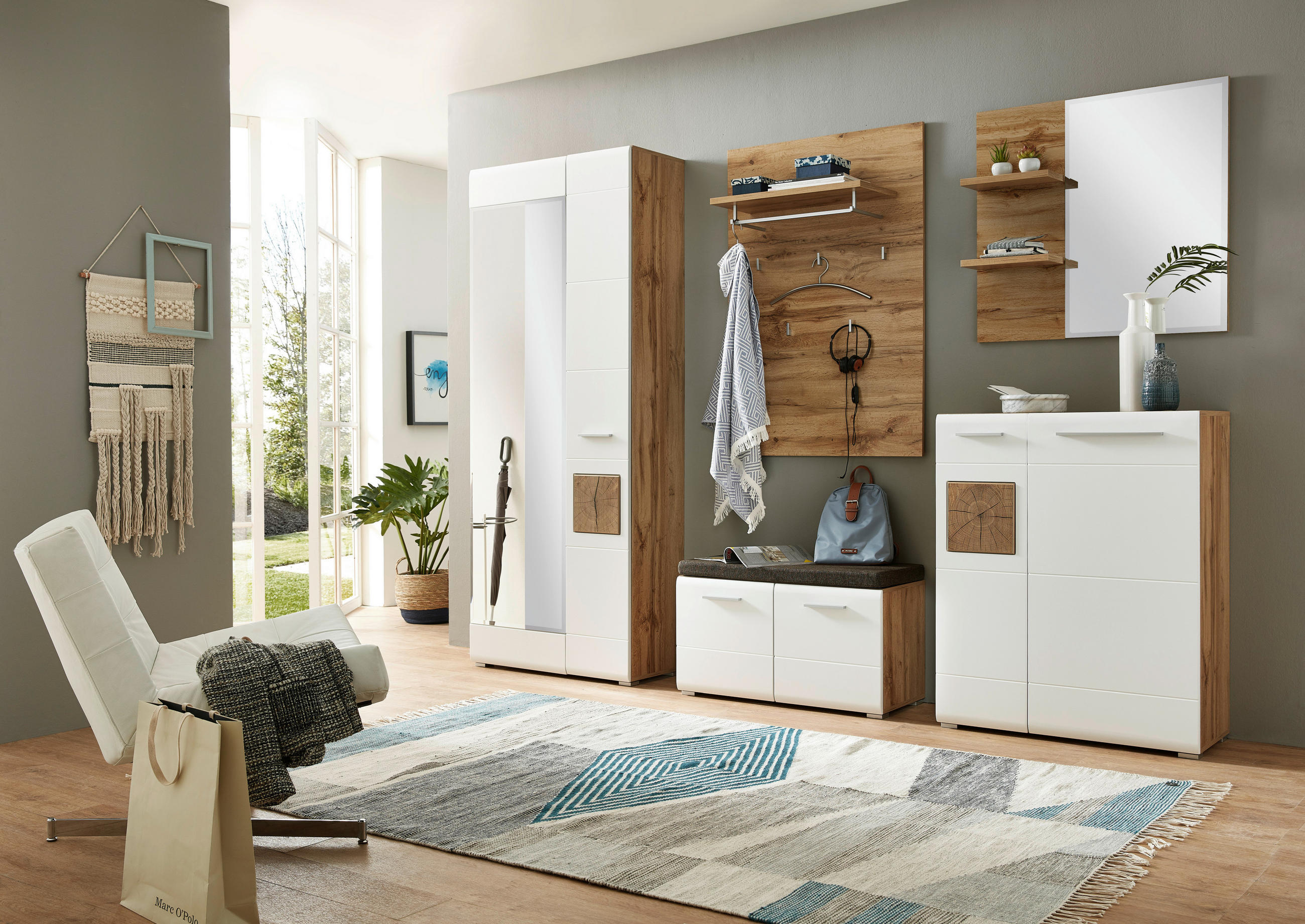 GARDEROBENBANK  in 80/48/37 cm  - Eichefarben/Silberfarben, KONVENTIONELL, Kunststoff/Textil (80/48/37cm) - Voleo