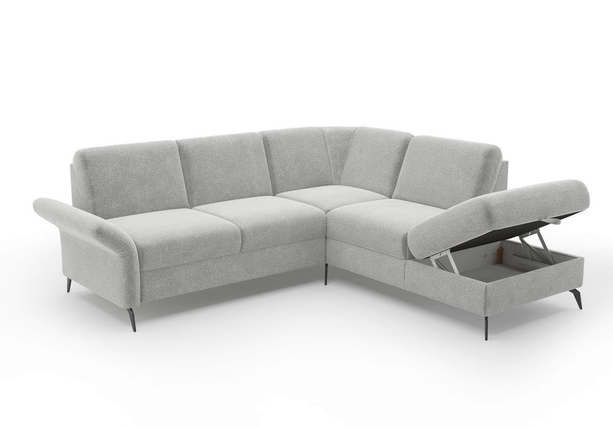 ECKSOFA ROCHELLE E Hellgrau Flachgewebe  - Hellgrau/Schwarz, KONVENTIONELL, Textil/Metall (240/216cm) - Sit & More