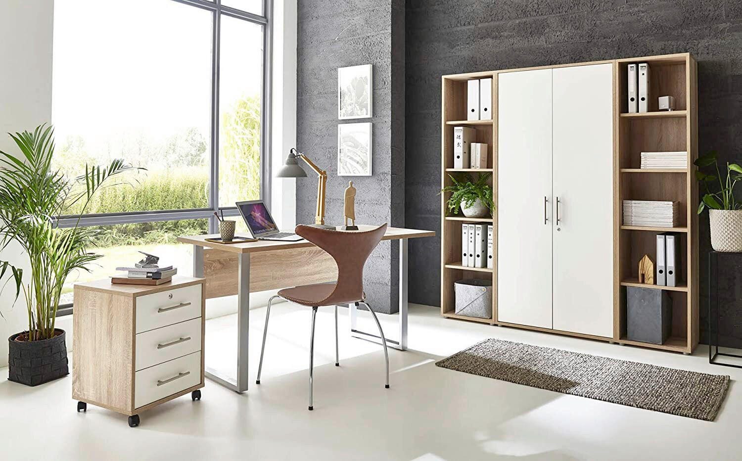 BÜRO erweiterbar, abschließbar Weiß, Sonoma Eiche - Weiß/Sonoma Eiche, MODERN, Holzwerkstoff/Metall - MID.YOU