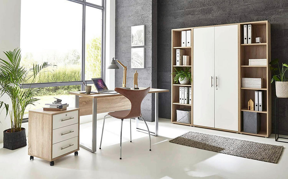 BÜRO - Weiß/Sonoma Eiche, MODERN, Holzwerkstoff/Metall - MID.YOU