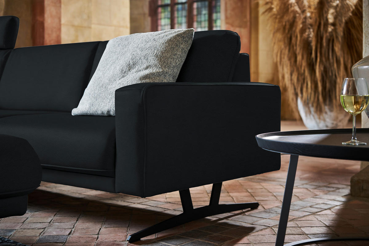 ECKSOFA in Echtleder Anthrazit  179/324 cm  - Anthrazit, KONVENTIONELL, Leder/Metall (179/324cm) - Johann Jakob
