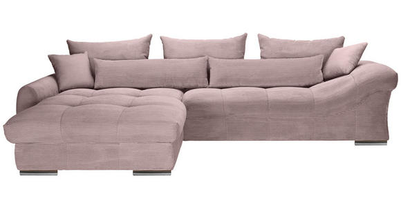 ECKSOFA Altrosa Cord  inkl. Zierkissen, Rückenkissen, Rücken echt  - Chromfarben/Altrosa, KONVENTIONELL, Textil/Metall (225/335cm) - Carryhome