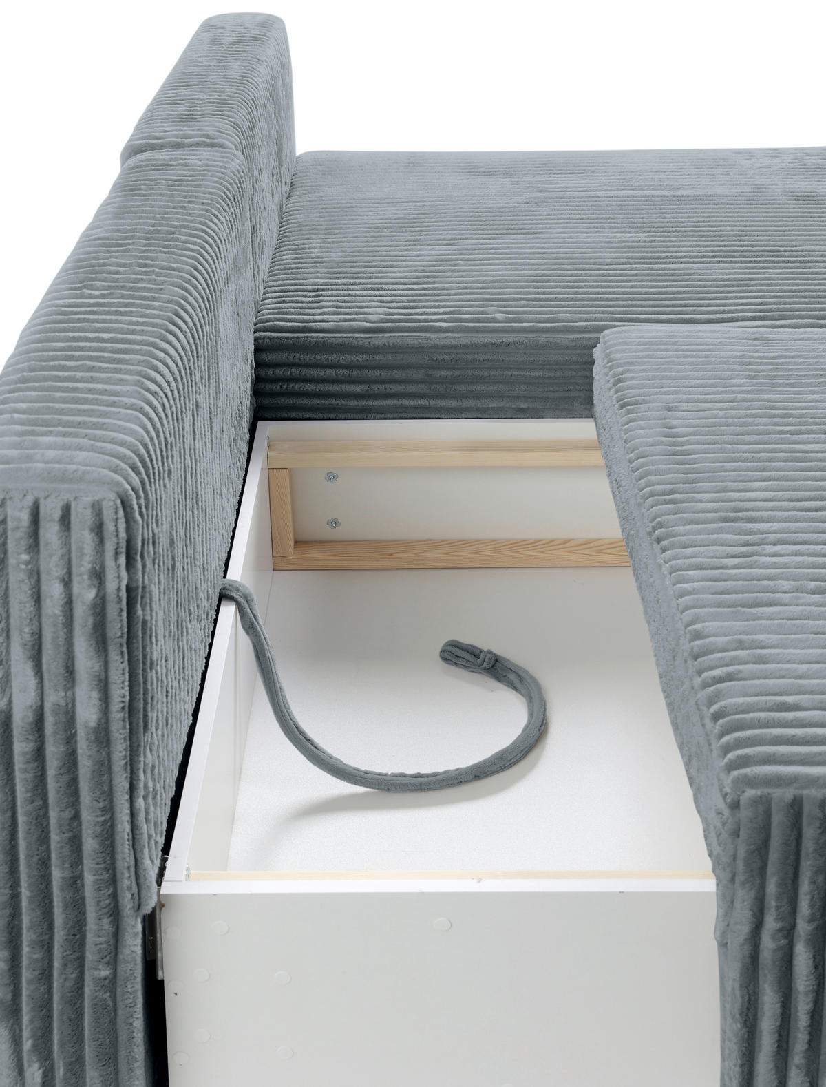 ECKSOFA in Cord Grau  - Schwarz/Grau, Modern, Holz/Textil (210/145cm) - MID.YOU