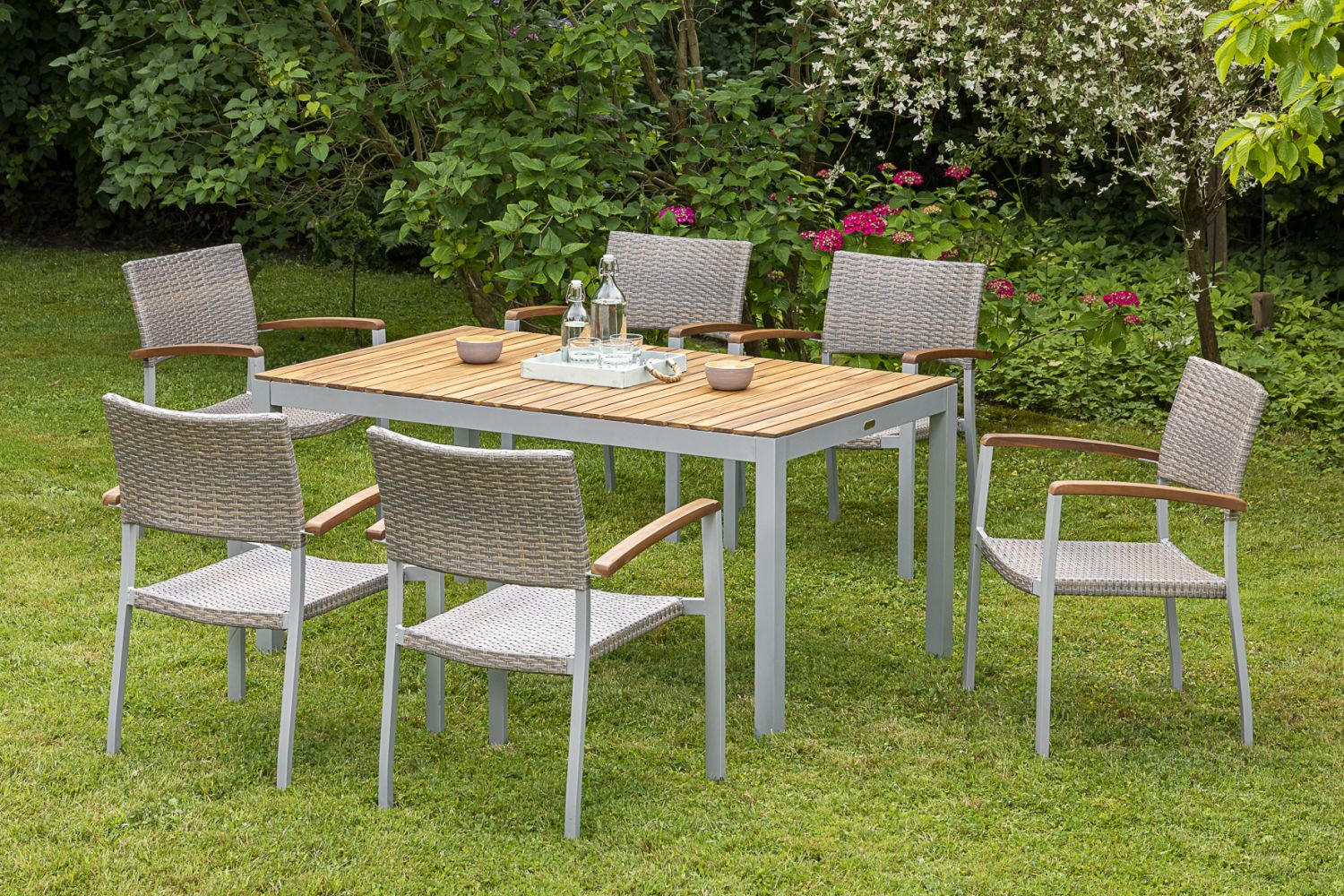 GARTENTISCH Holz, Metall  - Silberfarben/Akaziefarben, ROMANTIK / LANDHAUS, Holz/Metall (150/74/90cm) - Gardenson