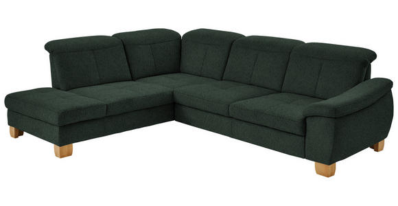 ECKSOFA in Flachgewebe Dunkelgrün  - Wildeiche/Dunkelgrün, Natur, Holz/Textil (243/301cm) - Voleo