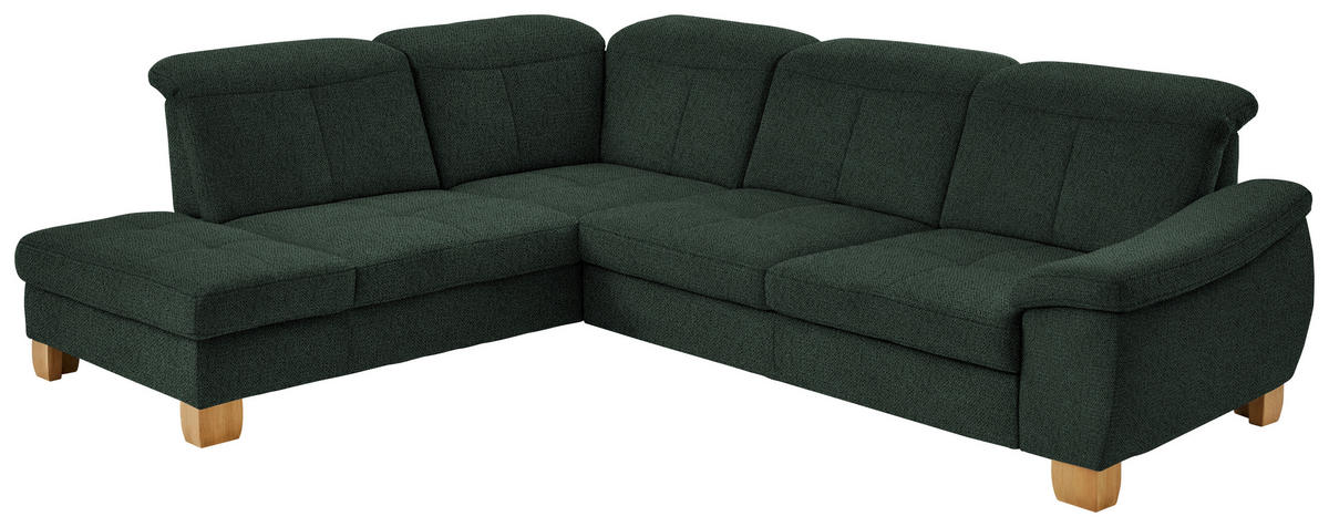 ECKSOFA in Flachgewebe Dunkelgrün  243/301 cm  - Wildeiche/Dunkelgrün, Natur, Holz/Textil (243/301cm) - Voleo