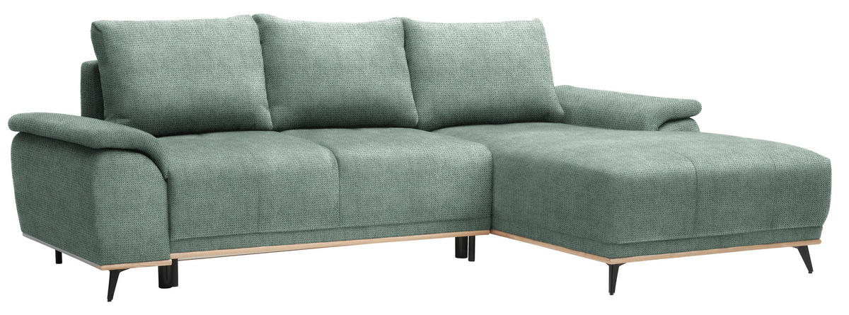 ECKSOFA in Chenille Grün  - Schwarz/Grün, Modern, Textil/Metall (262/168cm) - home24