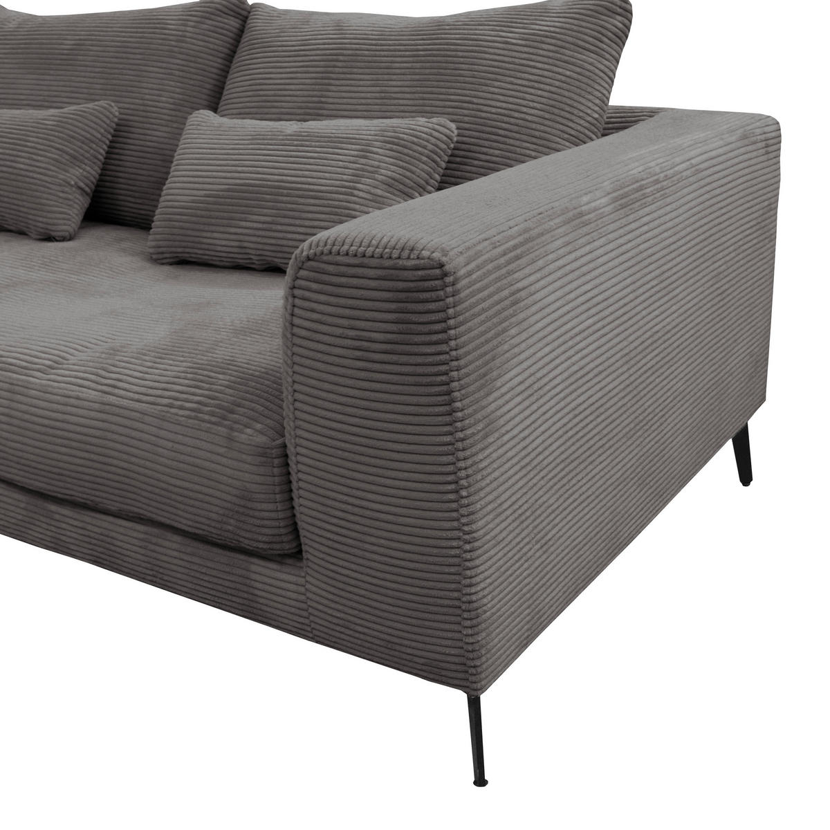 ECKSOFA in Cord Grau  - Schwarz/Grau, Design, Textil/Metall (172/313cm) - Livetastic