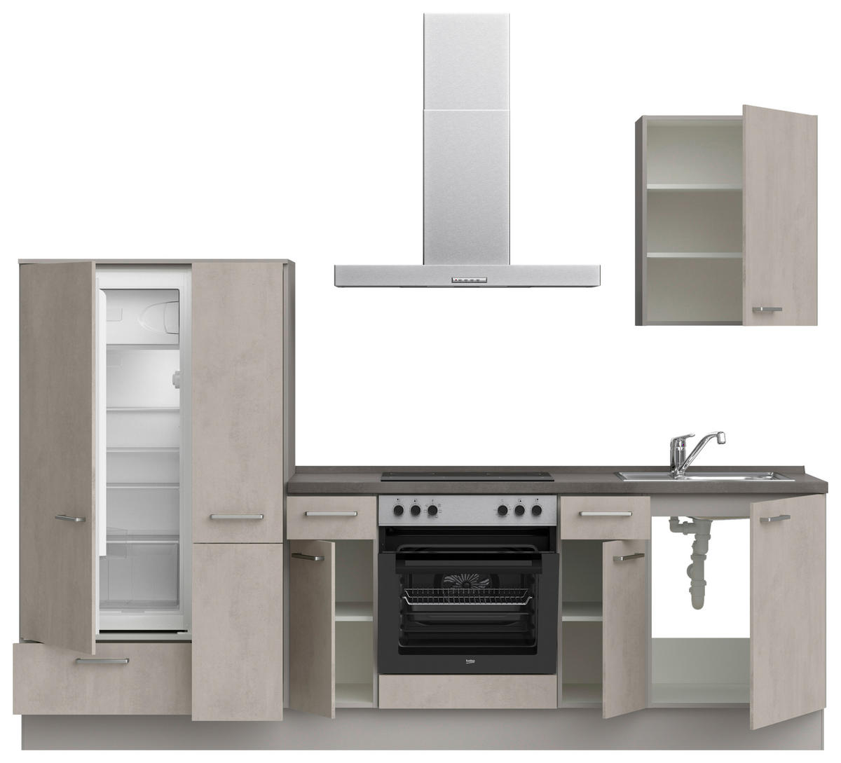 KÜCHENLEERBLOCK 270 cm   in Grau, Schieferfarben, Hellgrau  - Schieferfarben/Edelstahlfarben, MODERN, Holzwerkstoff/Metall (270cm) - Nobilia