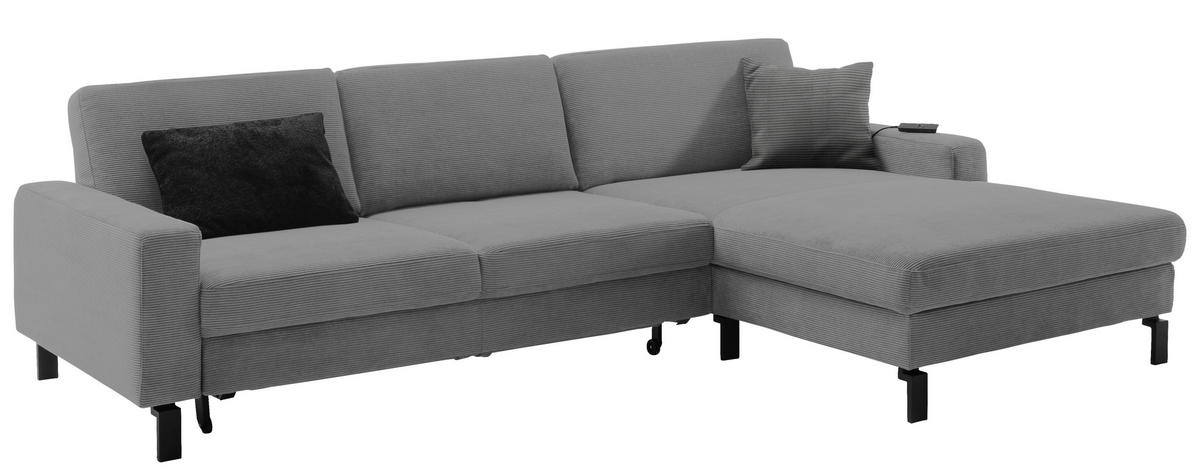 ECKSOFA in Cord Grau  - Schwarz/Grau, Design, Textil/Metall (298/185-209cm) - Pure Home Lifestyle