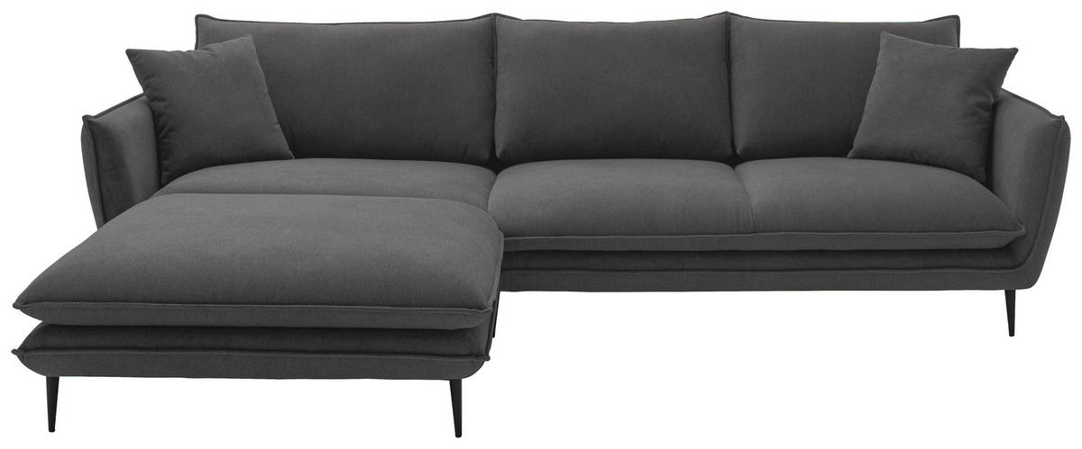ECKSOFA Taupe Webstoff  - Taupe/Schwarz, KONVENTIONELL, Textil/Metall (196/304cm) - Hom`in