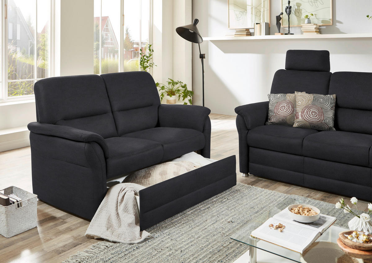 SITZGARNITUR in Mikrofaser Anthrazit  - Anthrazit/Alufarben, KONVENTIONELL, Textil/Metall (192/96/89cm) - Beldomo Comfort