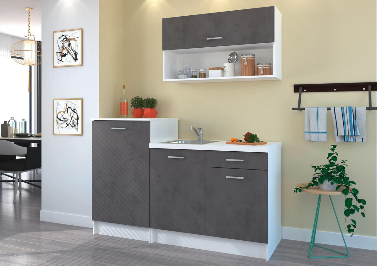 MINIKUCHYŇA G-SMART 160 - sivá/biela, Design, kompozitné drevo/plast (160cm) - P & B