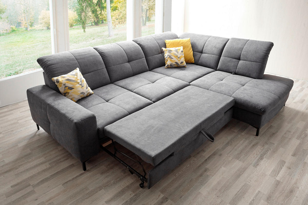 ECKSOFA in Chenille Grau  - Schwarz/Grau, Design, Textil/Metall (310/240cm) - Xora
