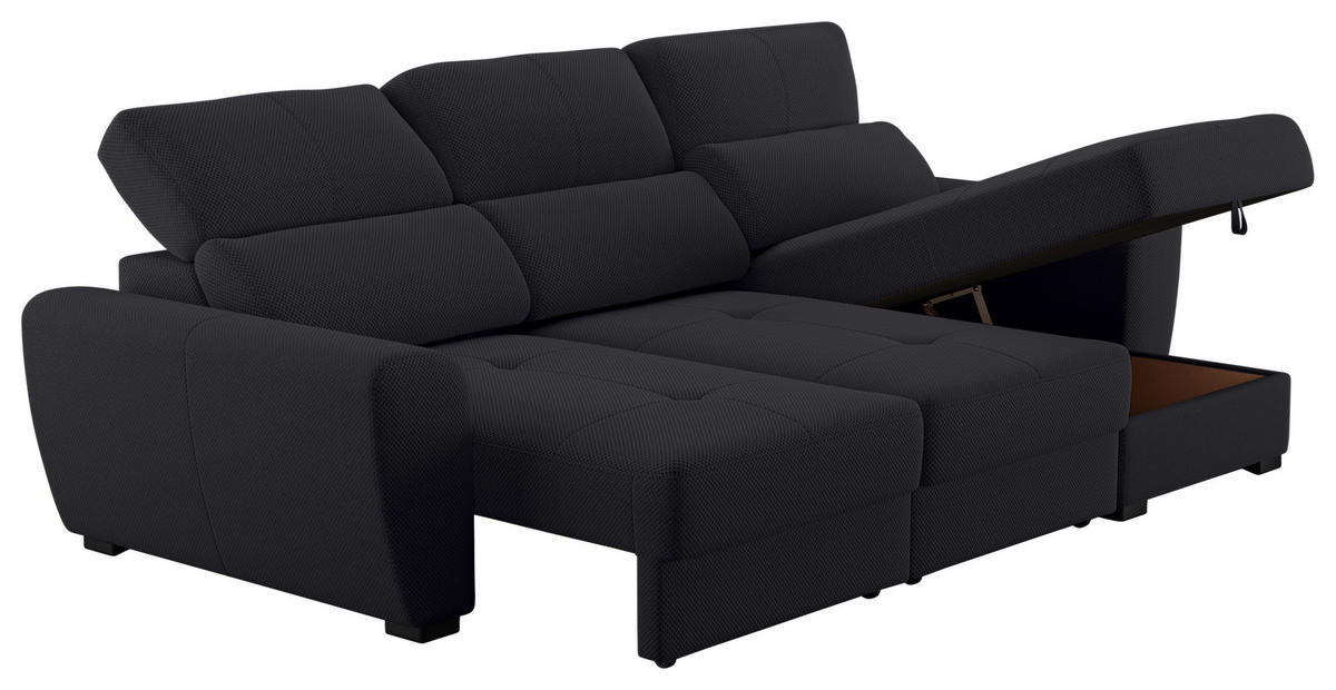 ECKSOFA in Velours Anthrazit  - Anthrazit/Schwarz, Konventionell, Kunststoff/Textil (285/177cm) - MID.YOU