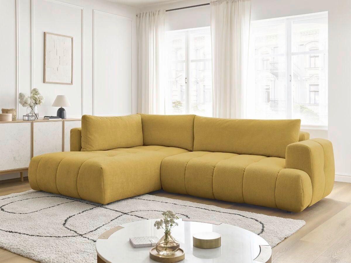 ECKSCHLAFSOFA FUJI Leinenoptik Gelb  inkl.  - Gelb/Schwarz, MODERN, Kunststoff/Textil (204/282cm)