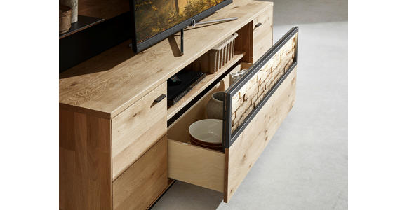 WOHNWAND  in Wildeiche  293,8/207,1/45,2 cm  - Wildeiche/Graphitfarben, Natur, Glas/Holz (293,8/207,1/45,2cm) - Valnatura