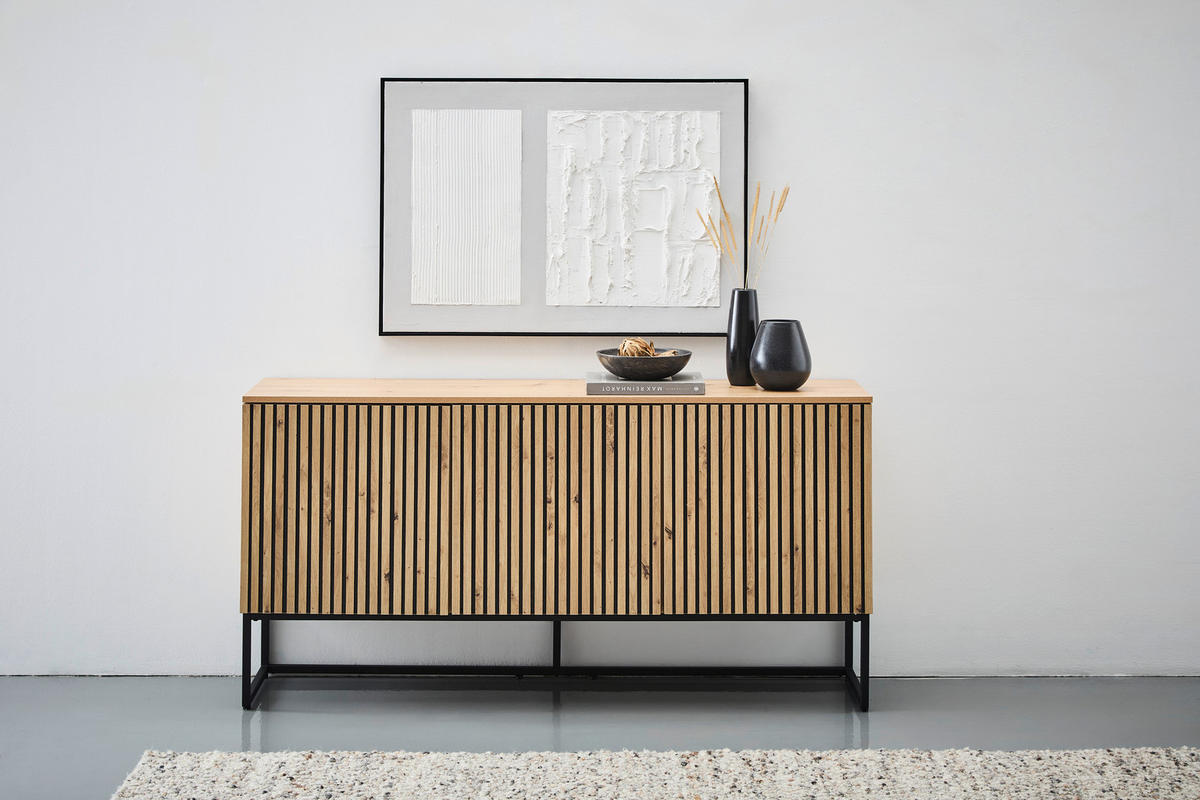 SIDEBOARD Bueno  in 160/80/40 cm  - Schwarz/Eiche Artisan, MODERN, Holzwerkstoff/Metall (160/80/40cm) - Xora