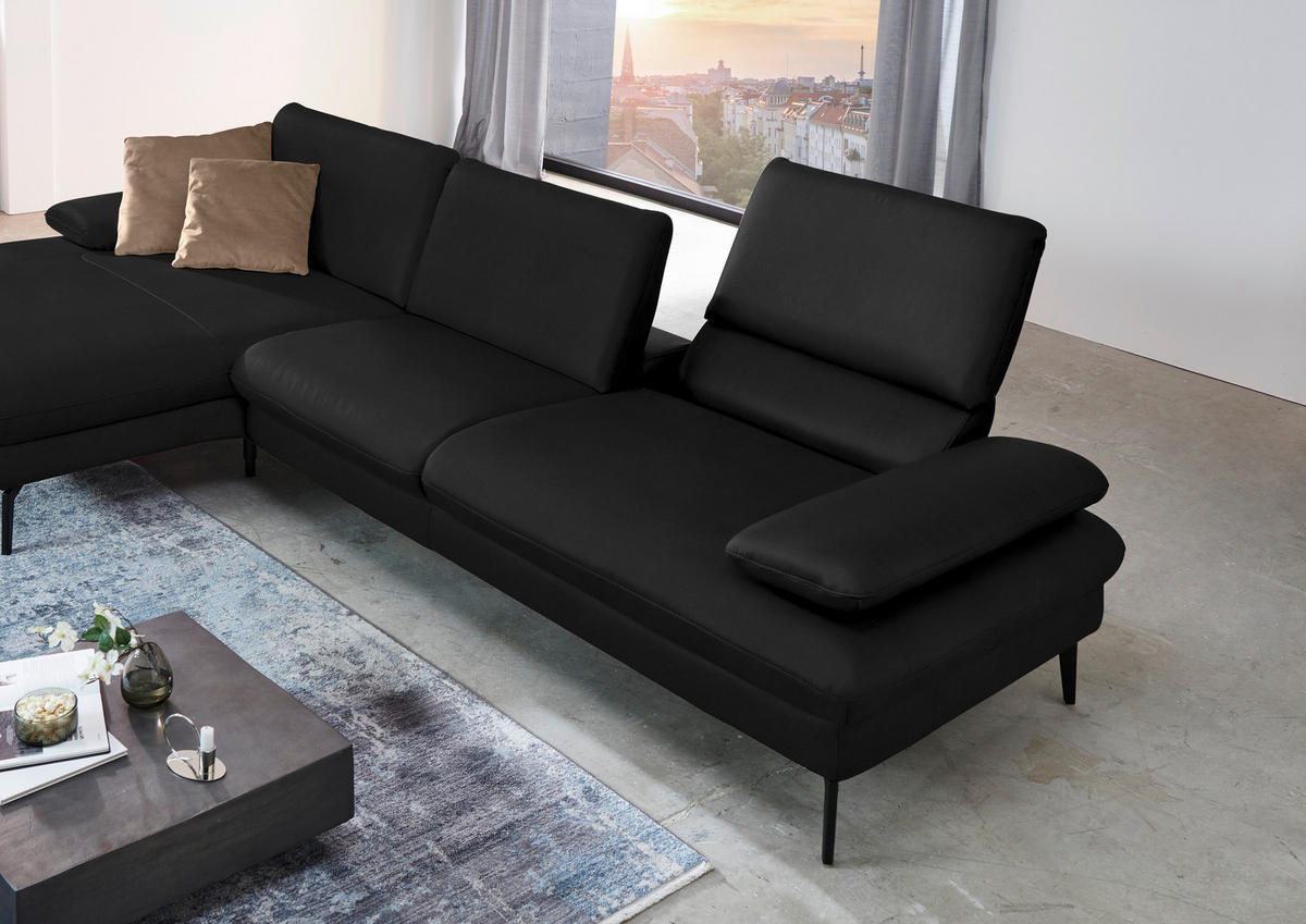 ECKSOFA in Echtleder Schwarz  - Schwarz, Design, Leder/Metall (157/325cm) - Dieter Knoll