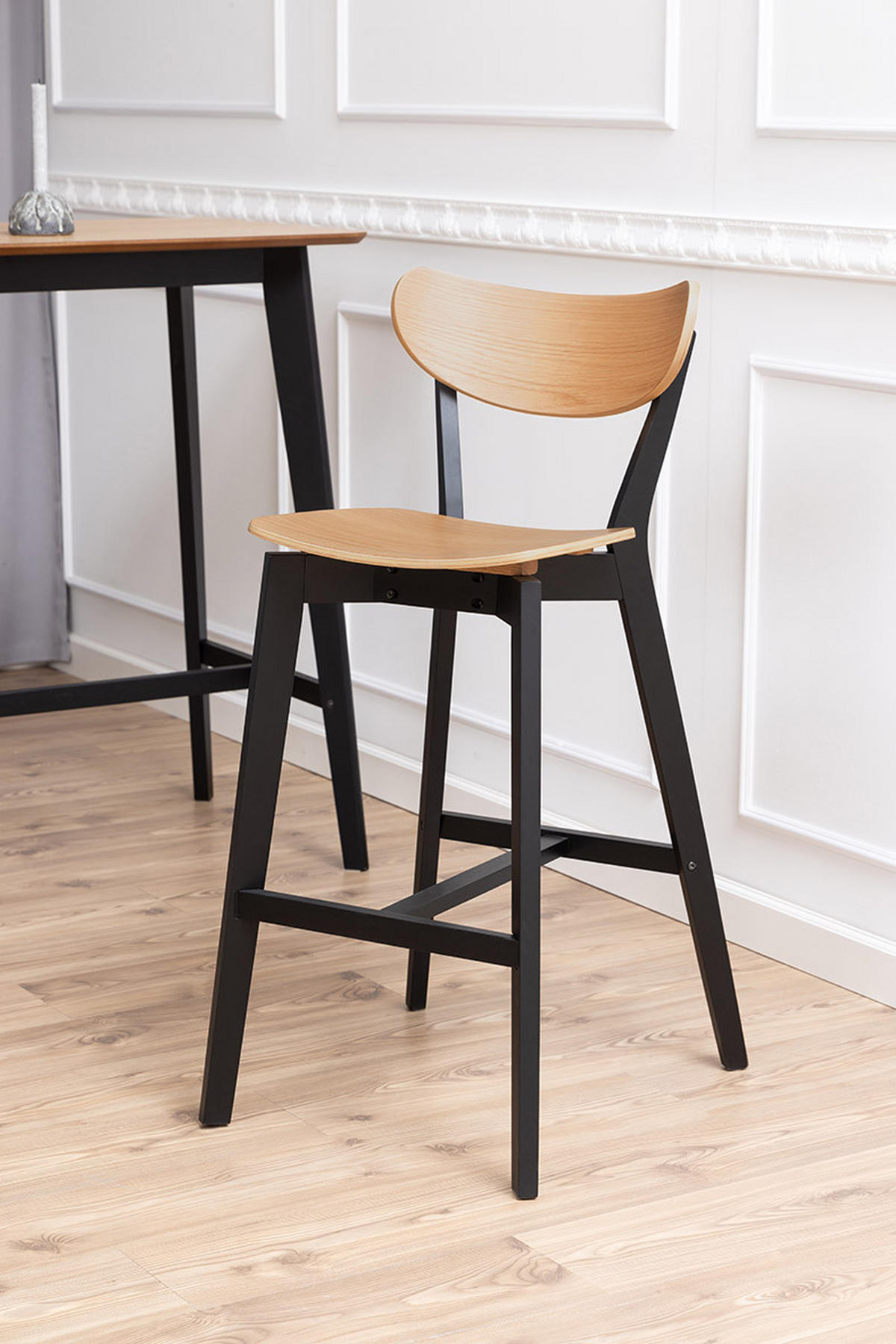 BARSKA STOLICA  crna, boje hrasta  drvo      - boje hrasta/crna, Moderno, drvo (45/105/49cm) - MID.YOU