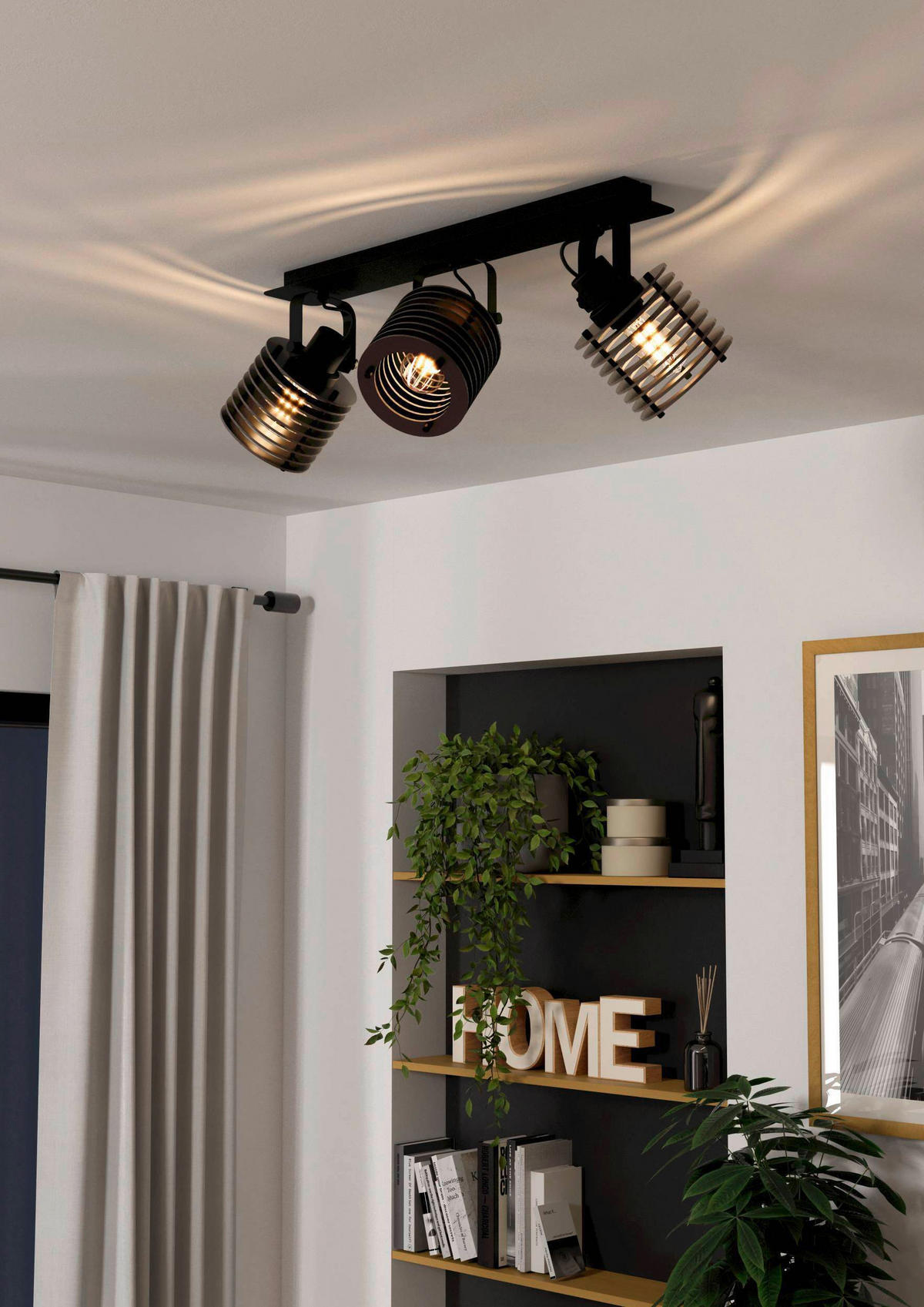 STRAHLER 57,5 cm   - Schwarz, Design, Holz/Metall (57,5cm) - Eglo