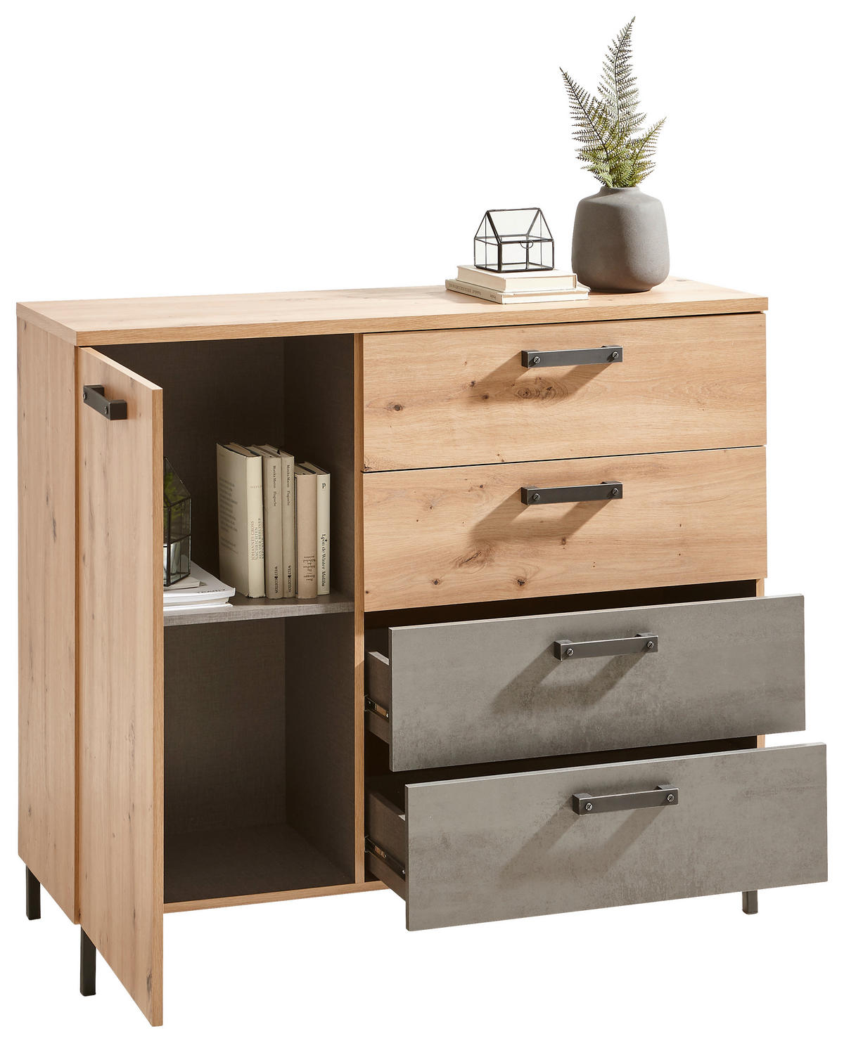 KOMMODE  in 115/99,5/38 cm  - Anthrazit/Eiche Artisan, LIFESTYLE, Holzwerkstoff/Metall (115/99,5/38cm) - Ti'me