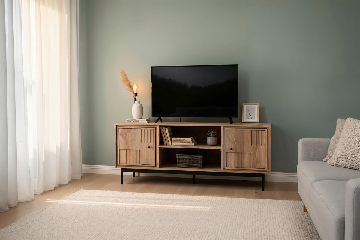 LOWBOARD  130/56/40 cm   - Schwarz/Naturfarben, Design, Holz/Metall (130/56/40cm) - MID.YOU