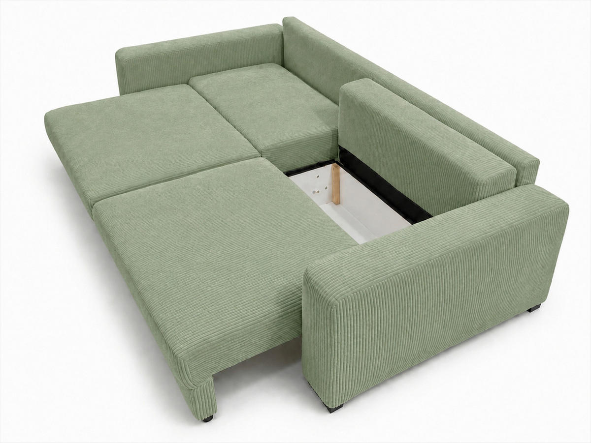 3-SITZER-SOFA Cord Mintgrün  - Schwarz/Mintgrün, Basics, Holz/Textil (250/90/110cm) - MID.YOU