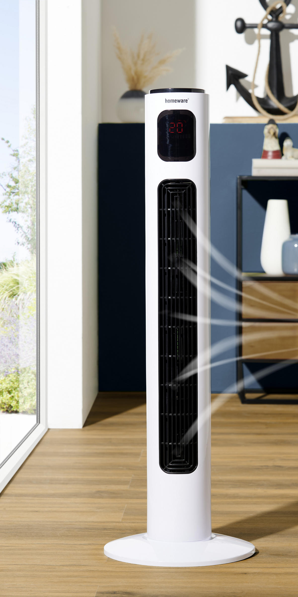 STĹPOVÝ VENTILÁTOR - biela, Basics, kov/plast (96cm) - Mican