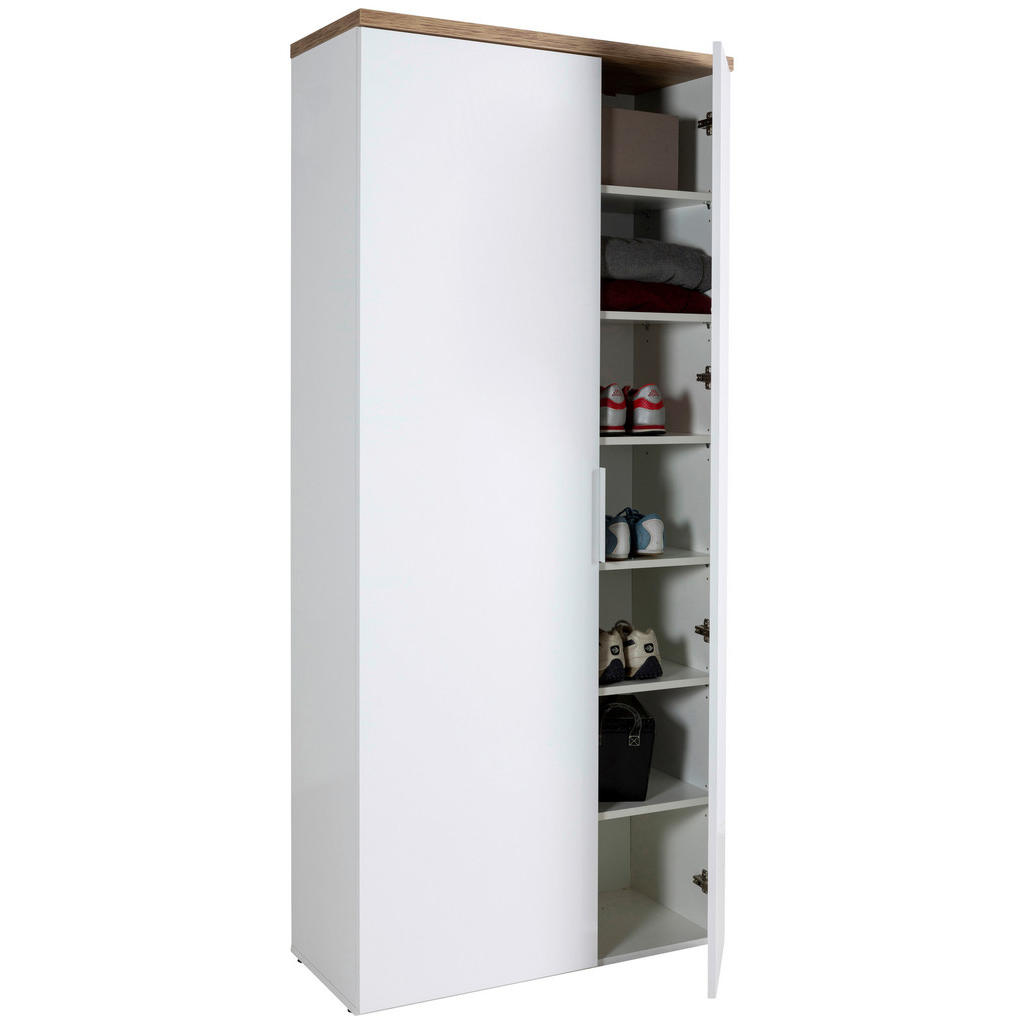 Thumbnail - Carryhome Garderobenschrank, Eiche, Weiß Hochglanz, Holzwerkstoff, 6 Fächer, 2 Schubladen, 82.3x189.1x35.2 cm, FSC Mix, ...